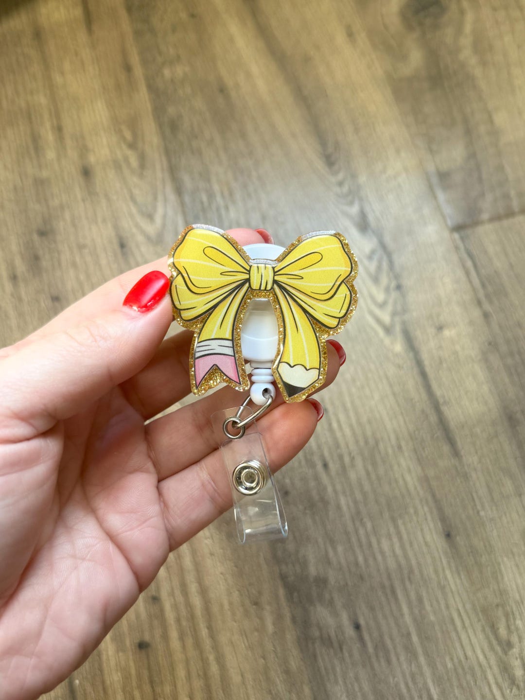 School Teacher Pencil Bow Badge Reel Gifts for Teachers Glitter Badge ...