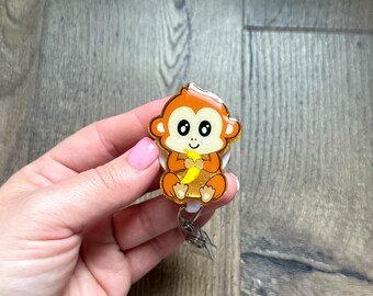 Cute Baby Monkey Badge Reel | Nurse Badge Reel | Vet Tech Badge Reel | Glitter Badge Reel | Animal Badge Reel | Acrylic Badge Reel