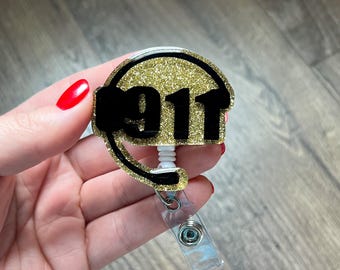 911 Dispatch Headset Badge Reel | Emergency Responder Badge Reel | Glitter Badge Reel | Acrylic Badge Reel | Emergency Dispatch Badge Reel