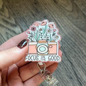 Focus On The Good Badge Reel | Gifts For Nurses | Mental Health Badge Reel | Healthcare | Glitter Badge Reel | RN | Acrylic Badge Reel