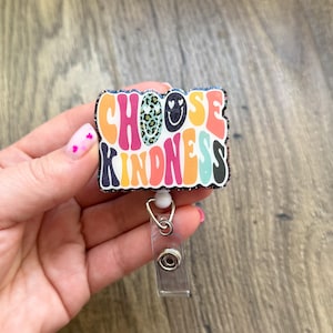 Choose Kindness Smiley Faces Badge Reel | Gifts For Nurses | Mental Health Badge Reel | Glitter Badge Reel | Acrylic Badge Reel