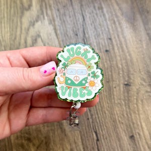 Lucky Vibes Retro Bus Badge Reel | Nurse Badge Reel | Glitter Badge Reel | Acrylic Badge Reel | St. Patrick’s Day Badge Reel