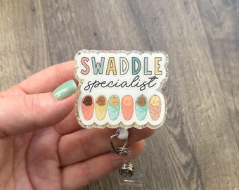Swaddle Specialist Glitter Acrylic Badge Reel