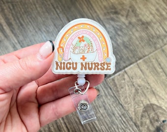 NICU Nurse Retro Rainbow Badge Reel | Neonatal Nurse | Gifts For Nurses | Glitter Badge Reel | Acrylic Badge Reel | RN | Healthcare Worker