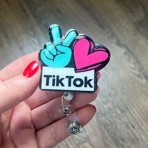 Peace Love TikTok Badge Reel | Gifts For Nurses | Glitter Badge Reel | RN | Social Media Badge Reel | Acrylic Badge Reel