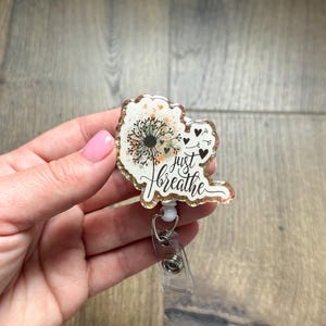 Just Breathe Flying Dandelion Badge Reel | Nurse Badge Reel | Gifts For Nurses | Mental Health Badge Reel | RN | Glitter Badge Reel