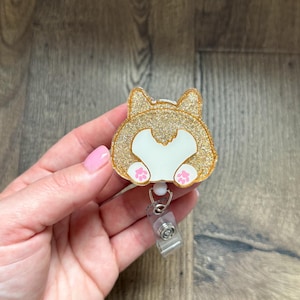 Cute Corgi Dog Butt Badge Reel | Nurse Badge Reel | Vet Tech Badge Reel | Glitter Badge Reel | Animal Badge Reel | Acrylic Badge Reel