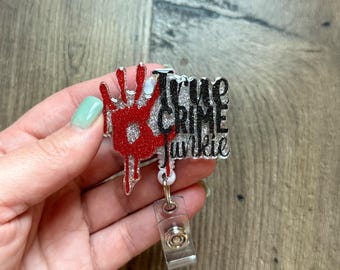 True Crime Junkie Badge Reel | Nurse Badge Reel | Gifts For Nurses | Glitter Badge Reel | Acrylic Badge Reel | Nursing Basge Reel
