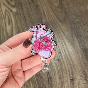 Floral Anatomical Heart Badge Reel | Nurse Badge Reel | Gifts For Nurses | Glitter Badge Reel | Acrylic Badge Reel | Cardiac Badge Reel