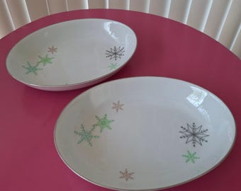 Juego de 2 cuencos ovalados para servir verduras con estampado de copos de nieve de Vintage Harmony House
