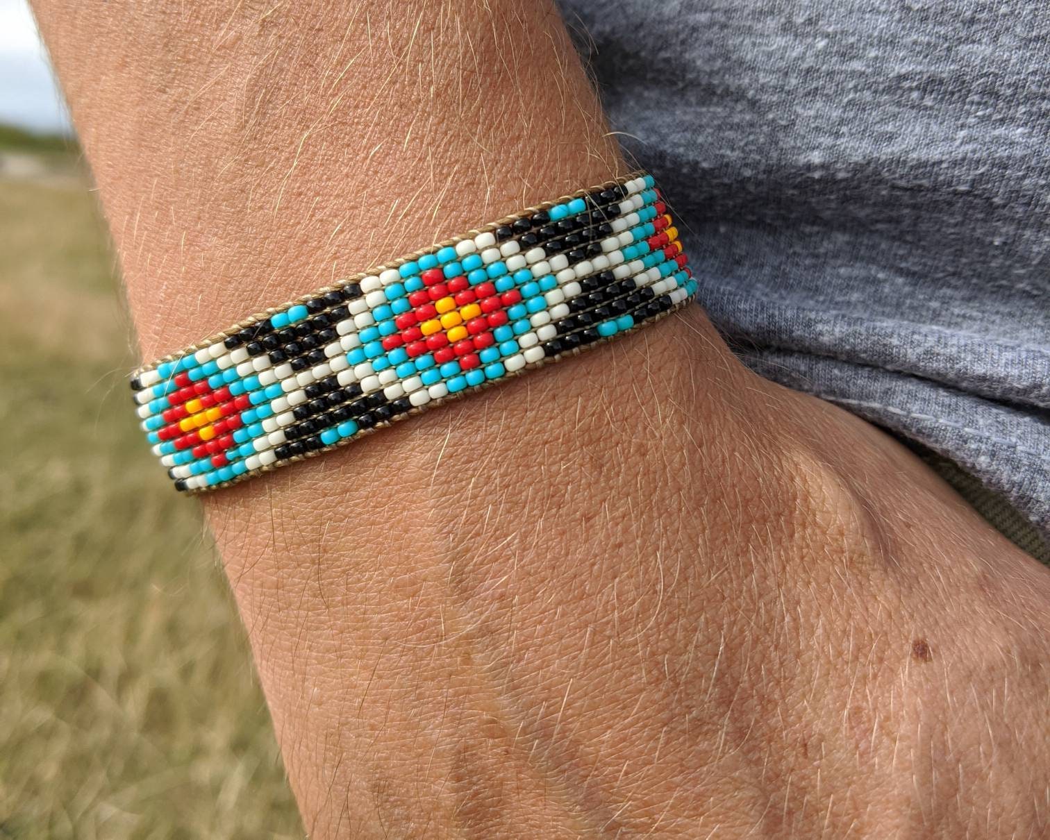 Buy Native American Beaded Bracelet. American Indian. Seed Beads. Loom  Bracelet Traditional Motifs. Boho Gypsie. Brown and Blue Online in India -  Etsy