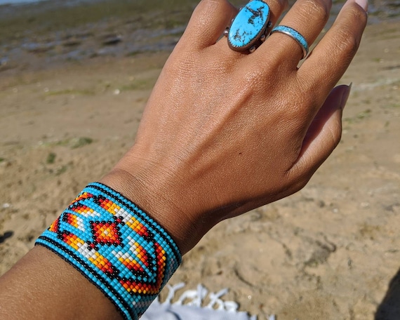Turquoise and Leather Wrist Band for Women or Men, Navajo Native American  Indian Jewelry