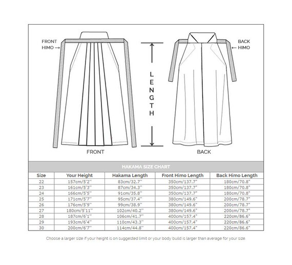 Hakama Size Chart