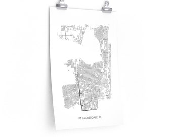 Minimalist Art Print - Ft Lauderdale, Florida - Road Map on Premium Matte Poster - 3 Sizes