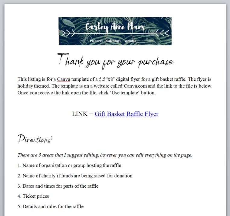 Canva Digital Template for a Gift Basket Raffle 5.5x8 - Etsy