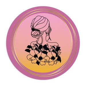 Gorgeous Feminine Line Art Circular Mouse Pad - Light Pink Background