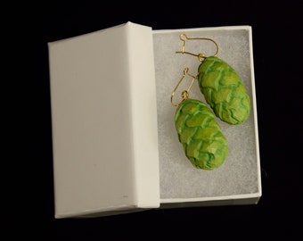 Hand Carved Hop Cone Earrings