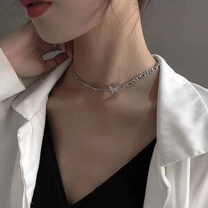 Zircon Butterfly Pendant Choker Light Luxury Aesthetic Niche Clavicle Silver-plated Necklace Jewelry For Women Gifts, holidays gifts, party