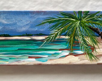Tropical Palm Tree Coastal painting, acrylic on canvas