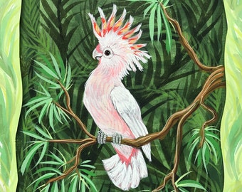 Cockatoo in Palms, original acrylic painting