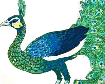 Javan Green Peacock, original acrylic painting