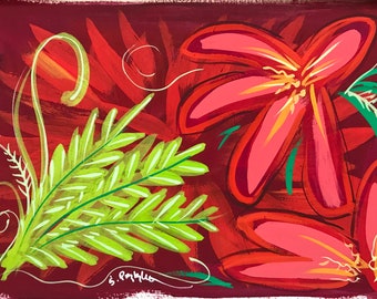 Tropical Red Blast, original acrylic gouache painting