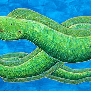 Green Moray Eel Print of Acrylic Painting image 2