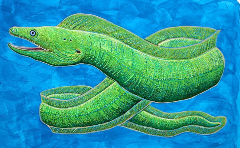 Green Moray Eel Print of Acrylic Painting image 2