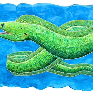 Green Moray Eel Print of Acrylic Painting image 1