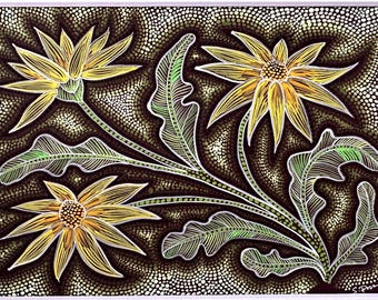 Gula blommor Original Gouache-målning