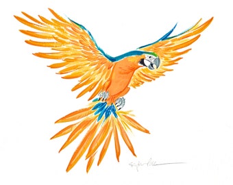 Colorful macaw parrot acrylic painting on paper