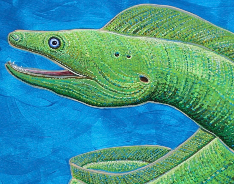 Green Moray Eel Print of Acrylic Painting image 3