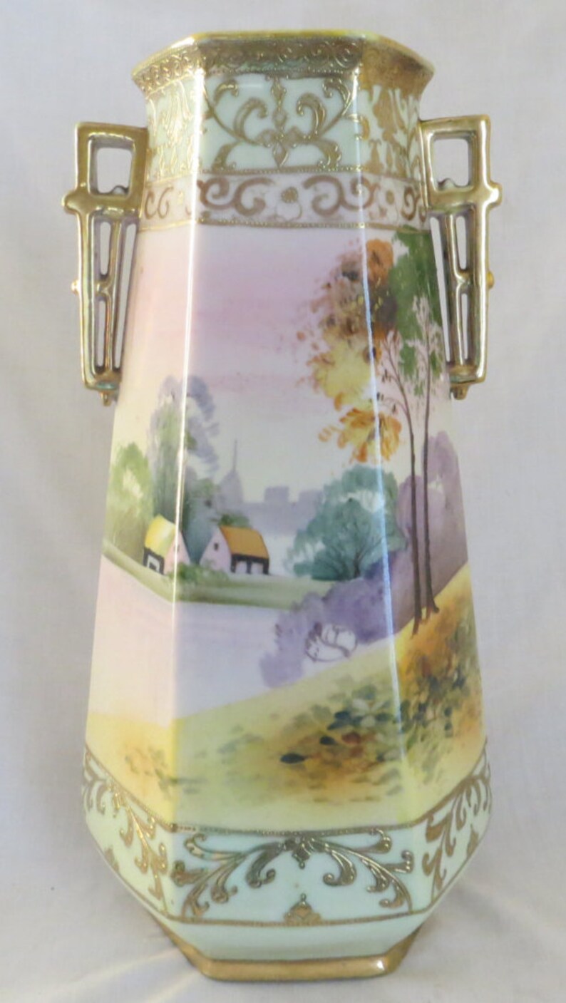 Tall Antique Hand painted Nippon Vase Etsy