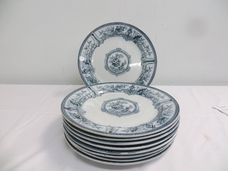19th C English Transferware Dinner Plates Set of 8