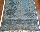 Pashmina Shawl Blue and Silver Vintage 100 Pashmina Fringed Shawl Vintage AccessoriesShawl Accessory Vintage Wraps Wool Shawl