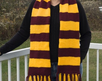 Adult Harry Potter scarf, Gryffindor scarf, Hogwarts, mustard yellow burgundy, unisex scarf