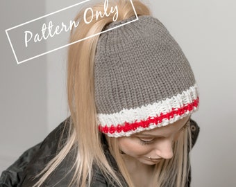 Ponytail hat pattern, knitting pattern, hair hole hat, pattern only, instant download