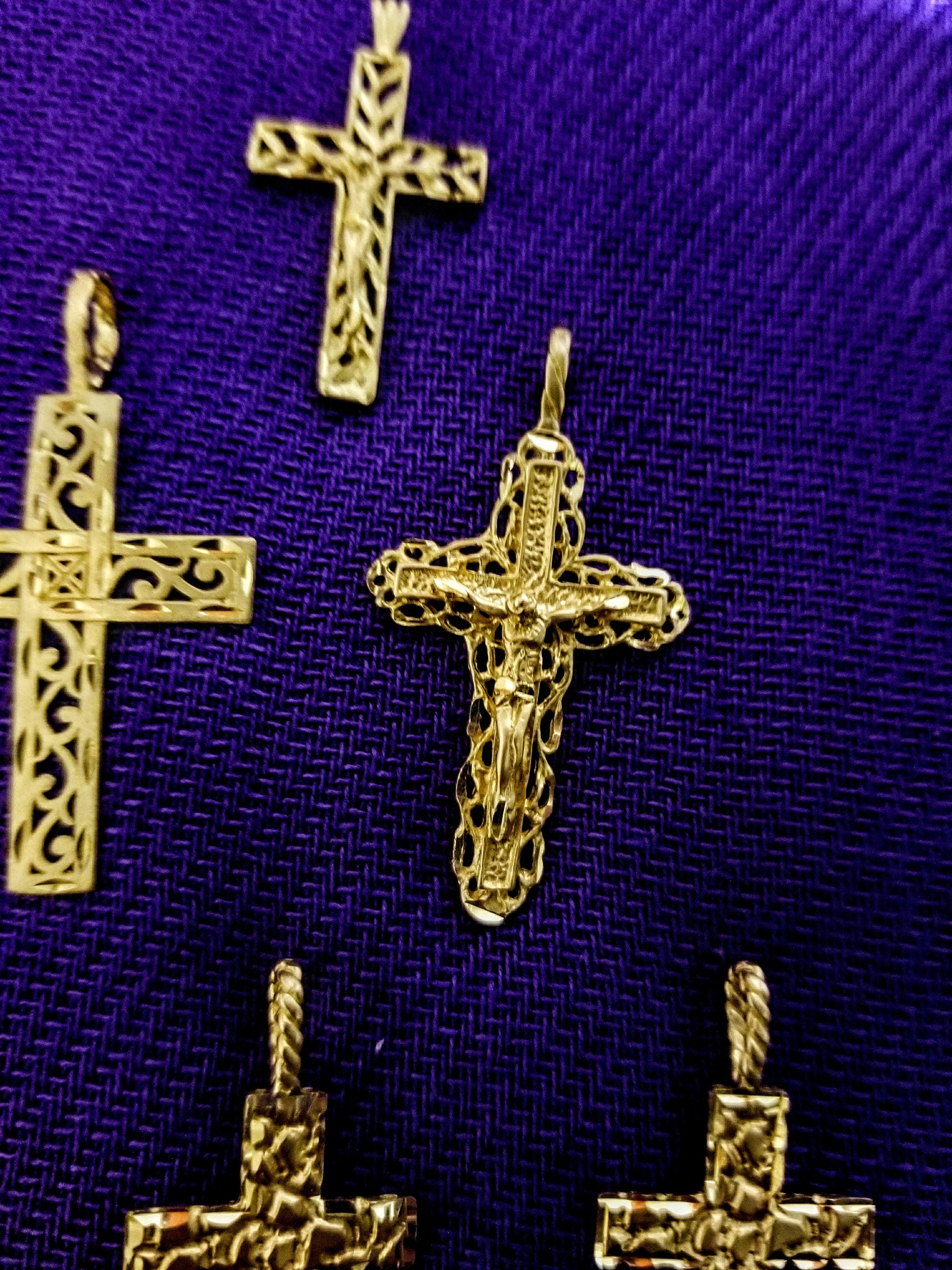 14K Solid Gold Religious Pendants Cross Star of David St Etsy