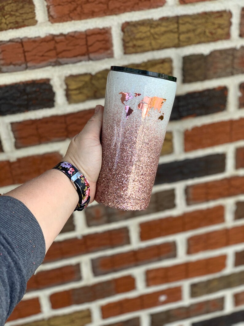 Wanderlust Glitter Tumbler Rose Gold Ombré Glitter Tumbler Etsy