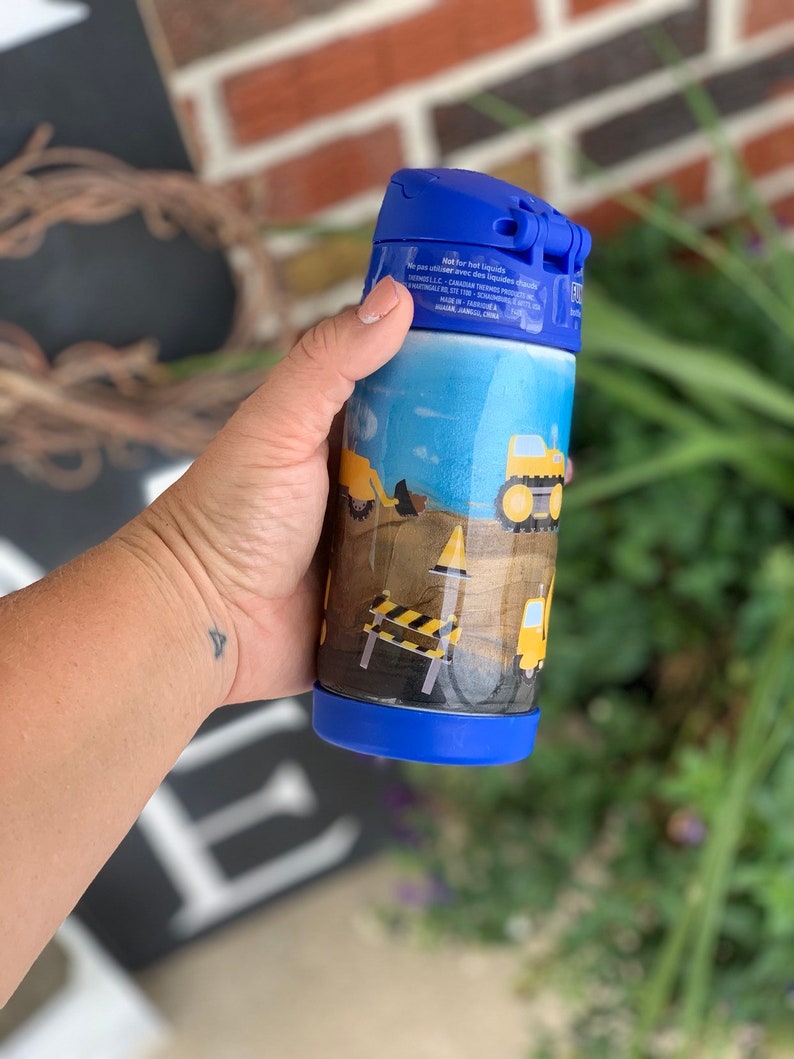 Boys Construction Theme Sippy Cup Thermos Sippy Cup Kids Etsy