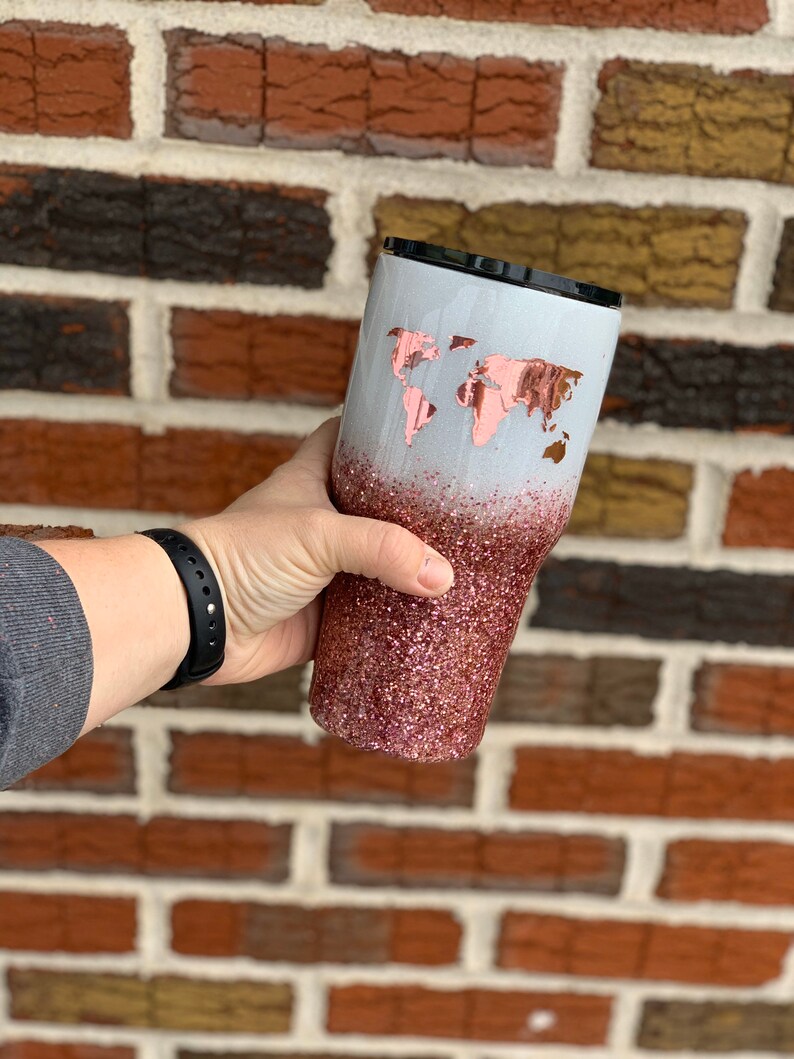 Wanderlust Glitter Tumbler Rose Gold Ombré Glitter Tumbler Etsy