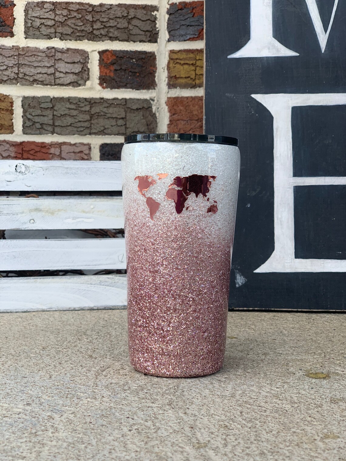 Wanderlust Glitter Tumbler Rose Gold Ombré Glitter Tumbler Etsy