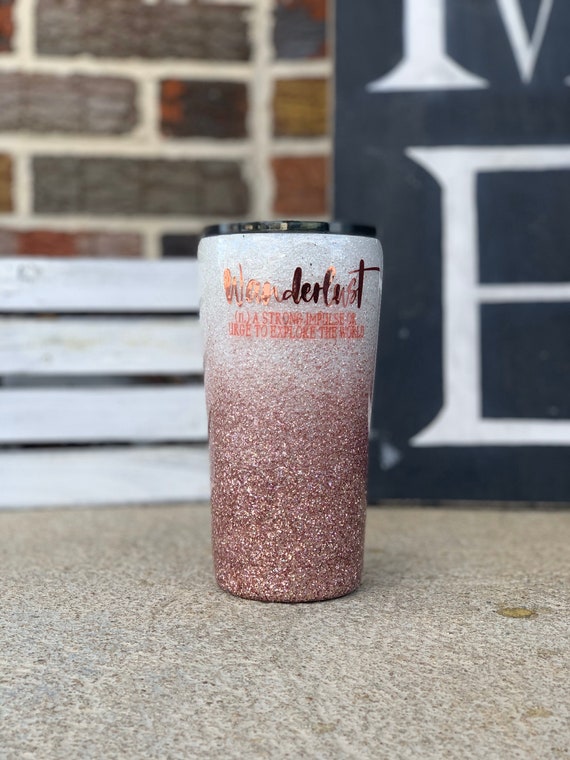 Wanderlust Glitter Tumbler Rose Gold Ombré Glitter Tumbler Etsy