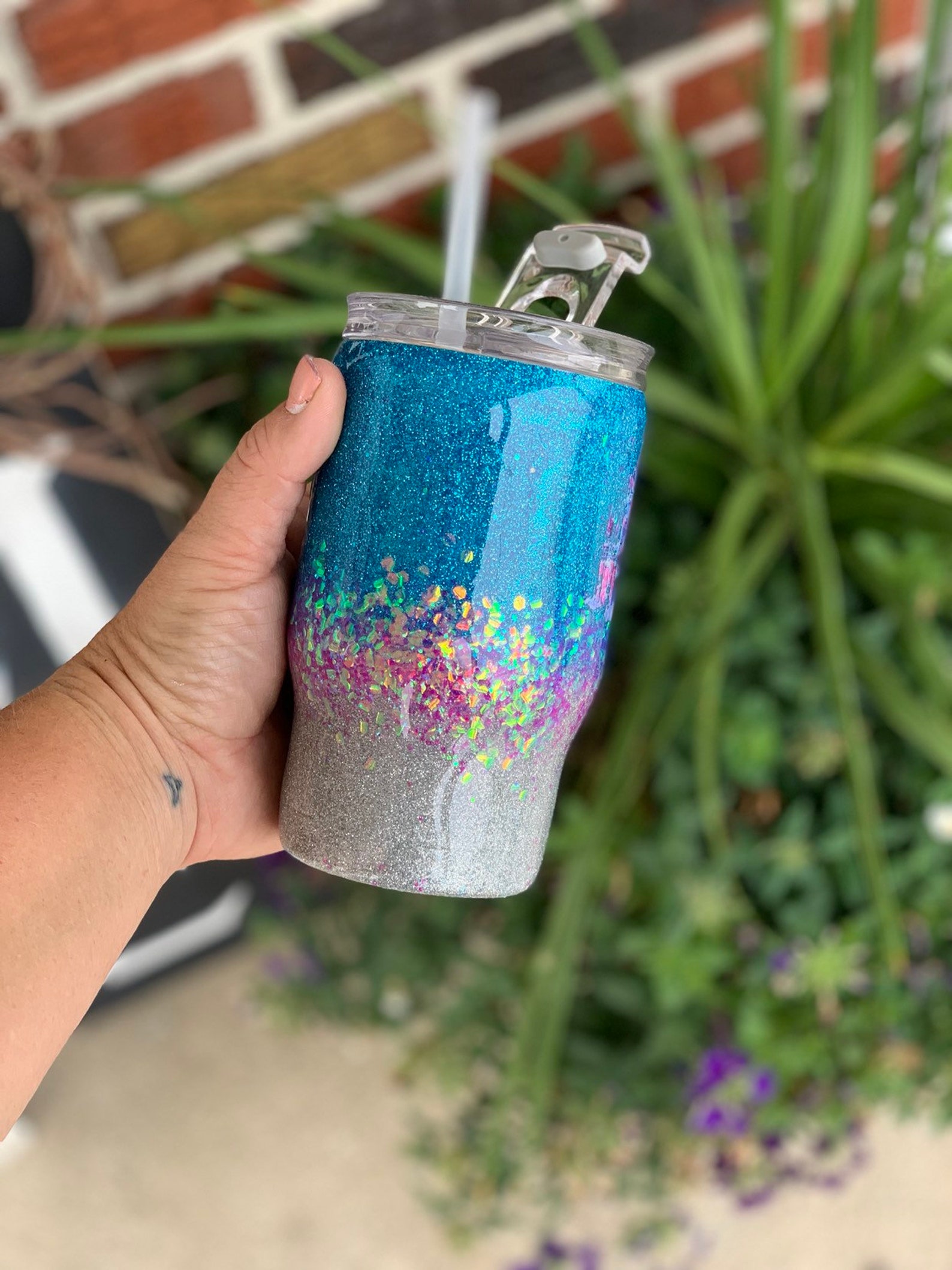 Kids Glitter Tumbler with Straw 16oz Custom Childrens Etsy
