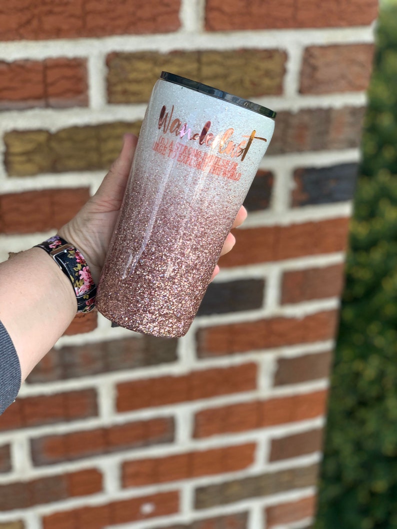 Wanderlust Glitter Tumbler Rose Gold Ombré Glitter Tumbler Etsy