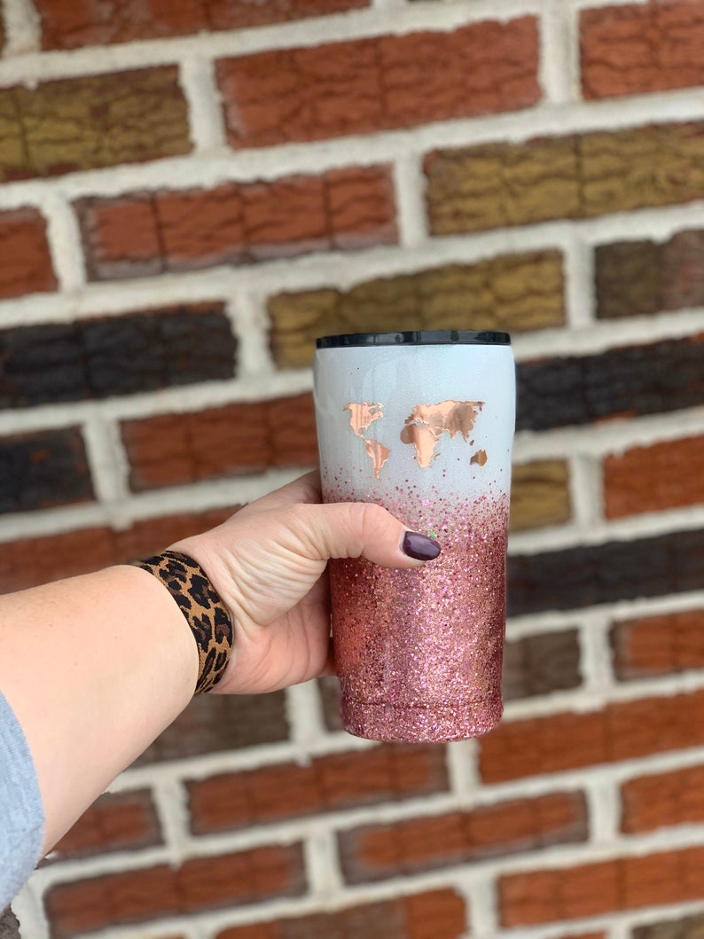 Wanderlust Glitter Tumbler Rose Gold Ombré Glitter Tumbler Etsy