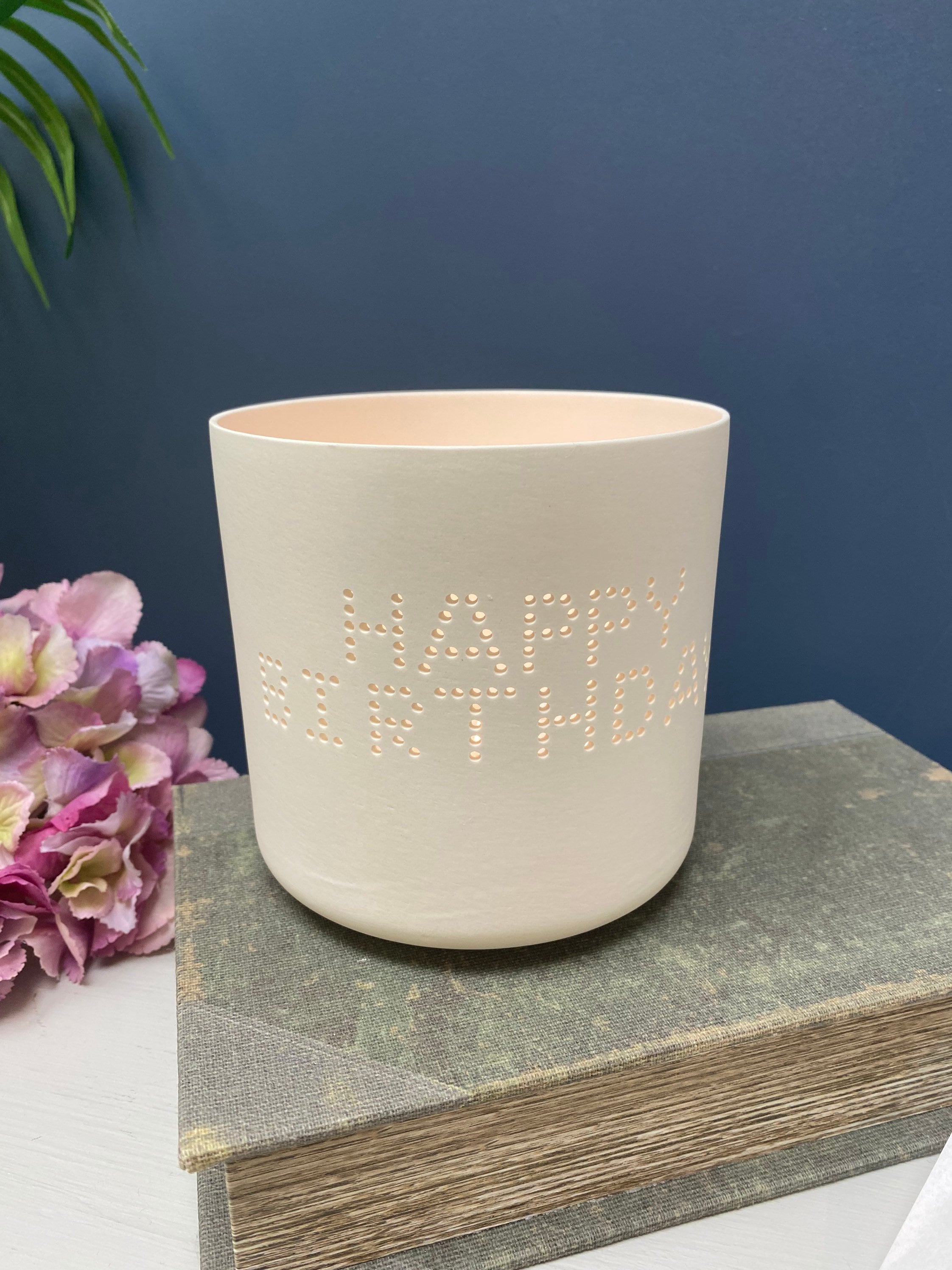 White happy birthday candle holder ceramic birthday candle Etsy