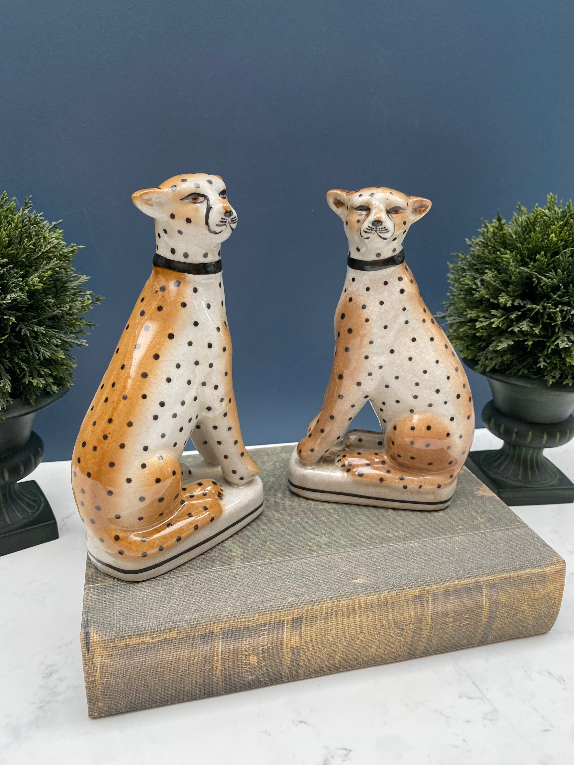 Pair of Leopard Ornaments Ceramic Big Cat Figures Vintage Etsy