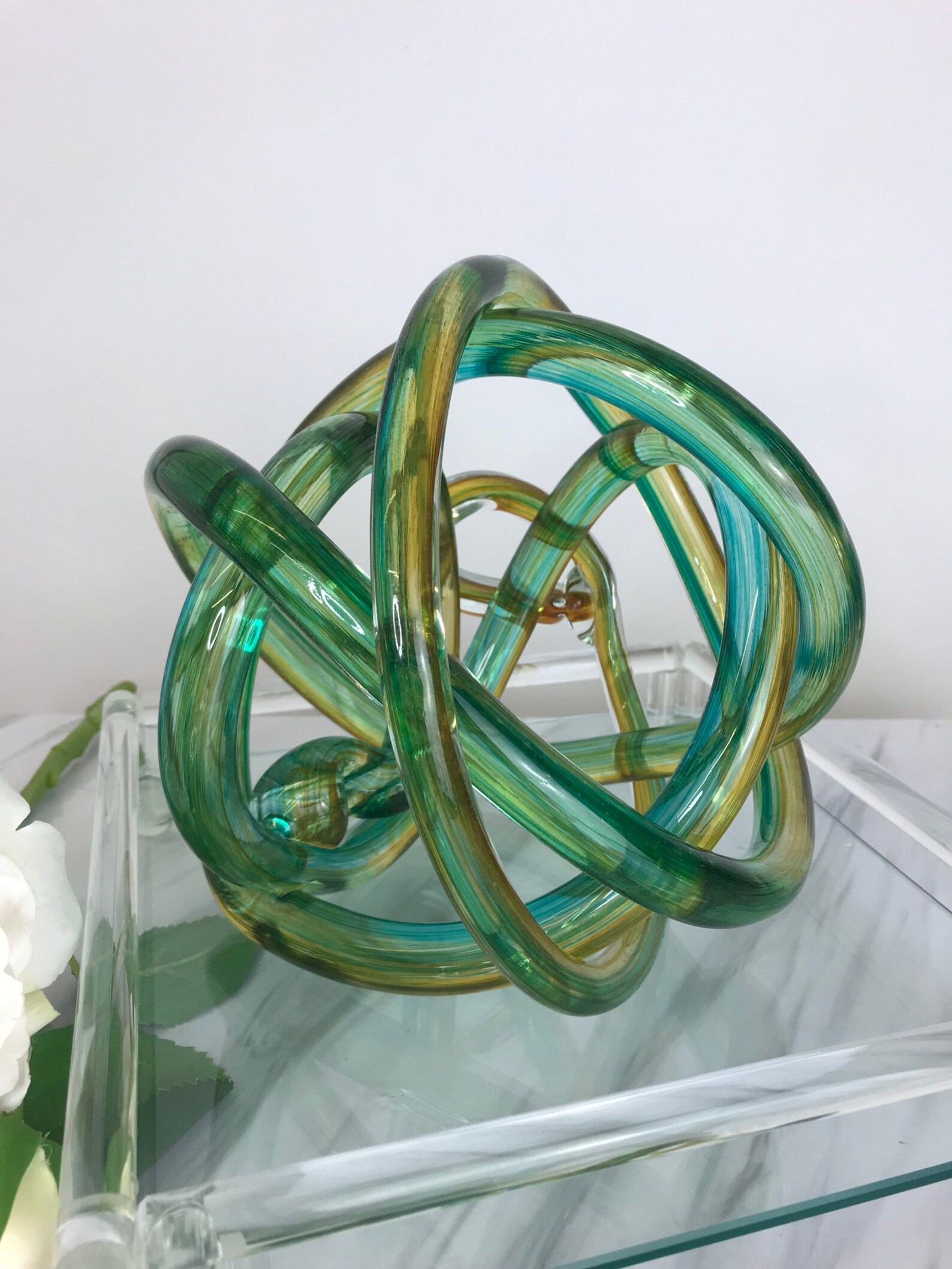 Heavy Green Glass Knot Ornament Round Glass Knotted Sculpture Etsy