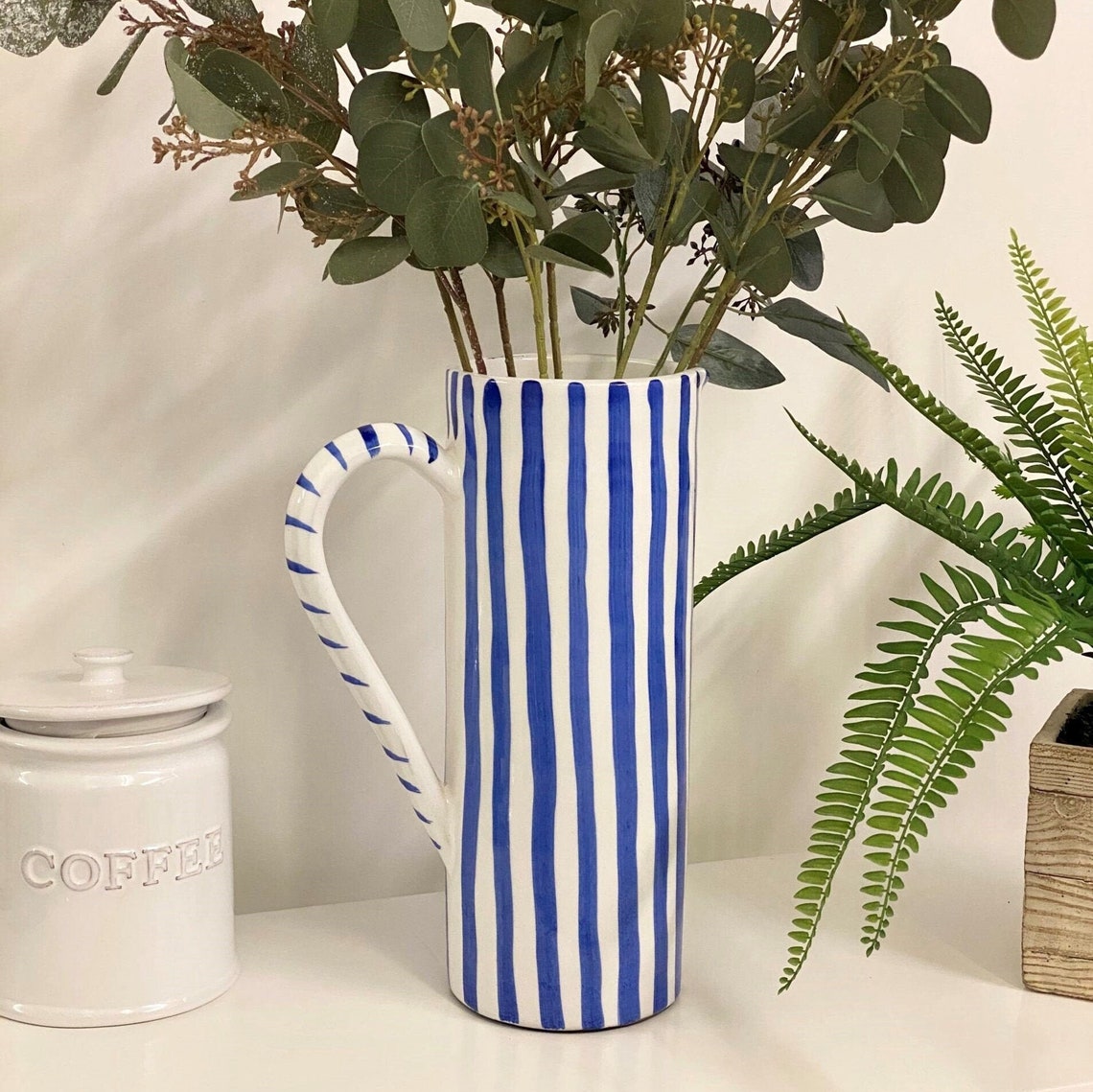 Tall Ceramic Blue & White Vase Blue Jug Flower Vase a great Etsy